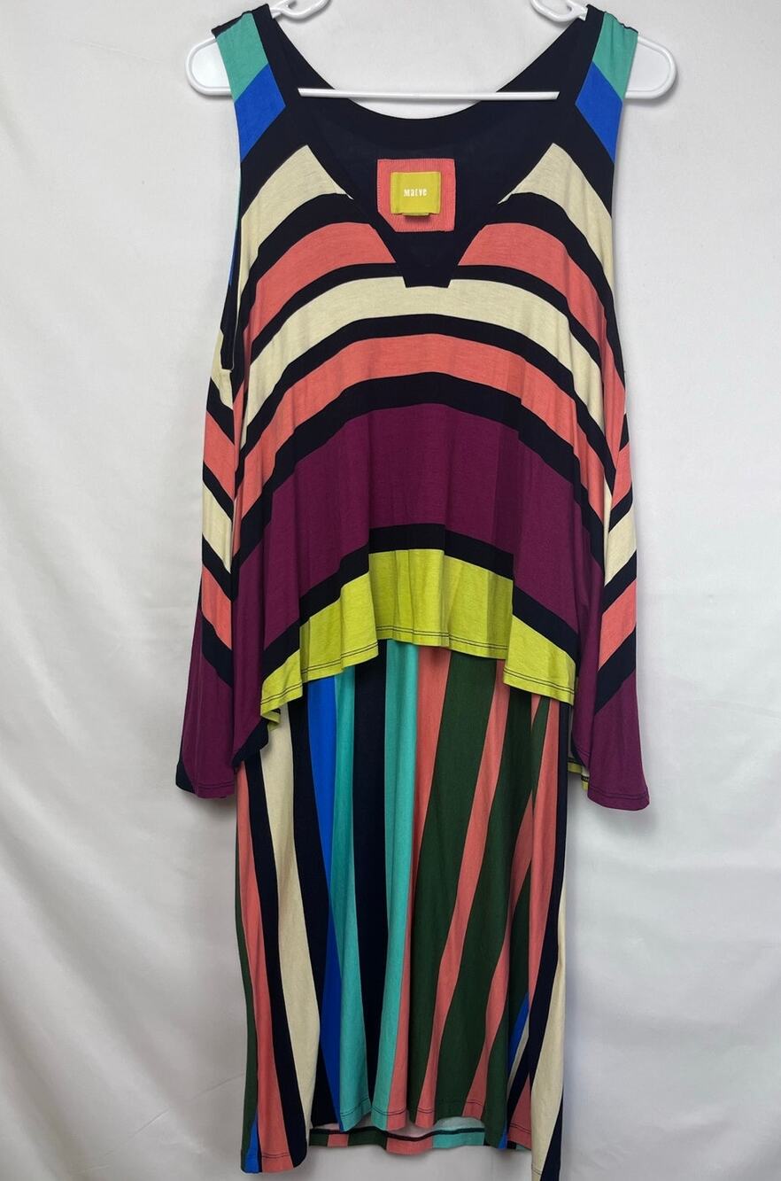 Maeve Women Med Multicolor Sleeveless Lagenlook Striped Hippie Boho Dress - Picture 1 of 9